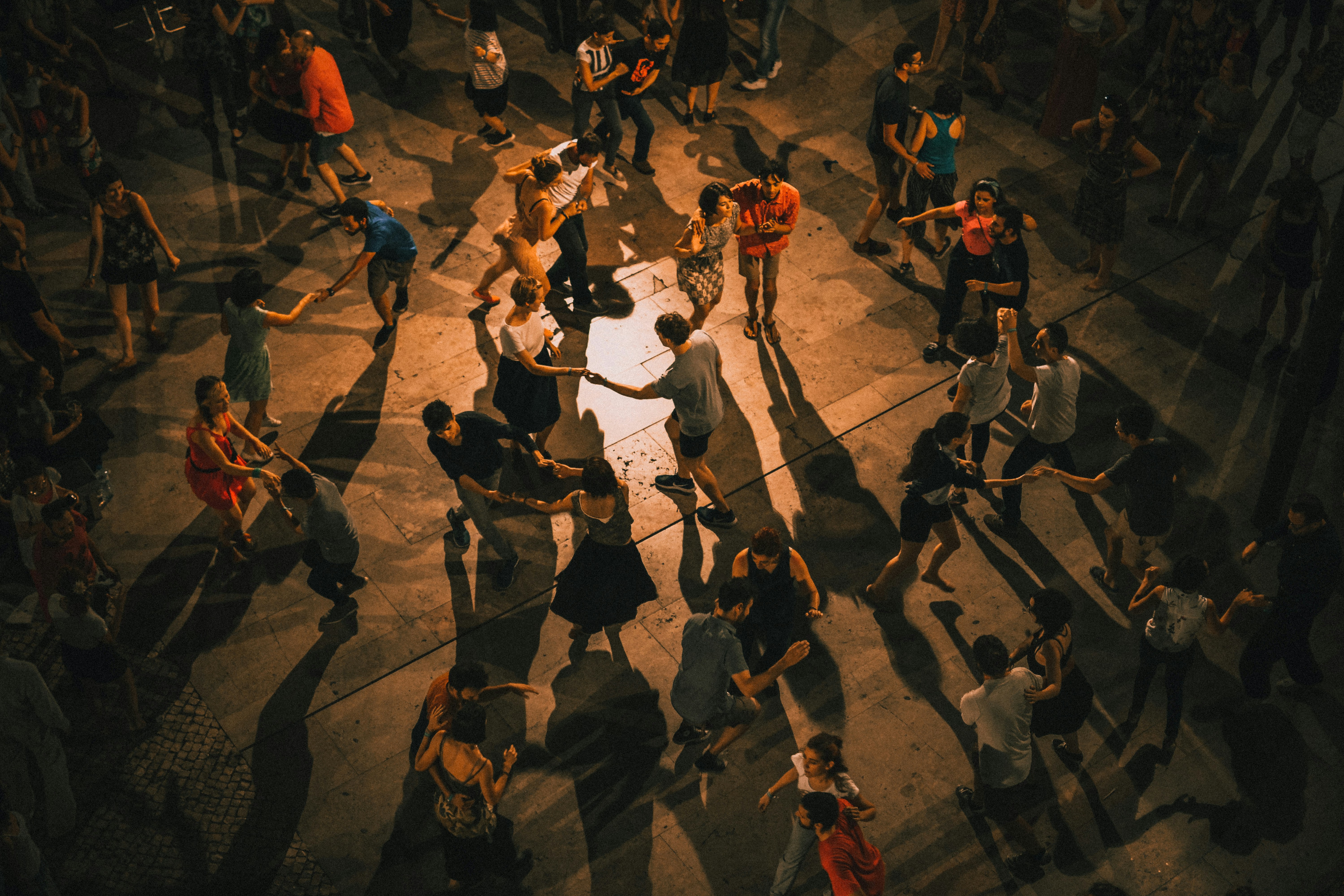 Birds eye view of a social dance floor
