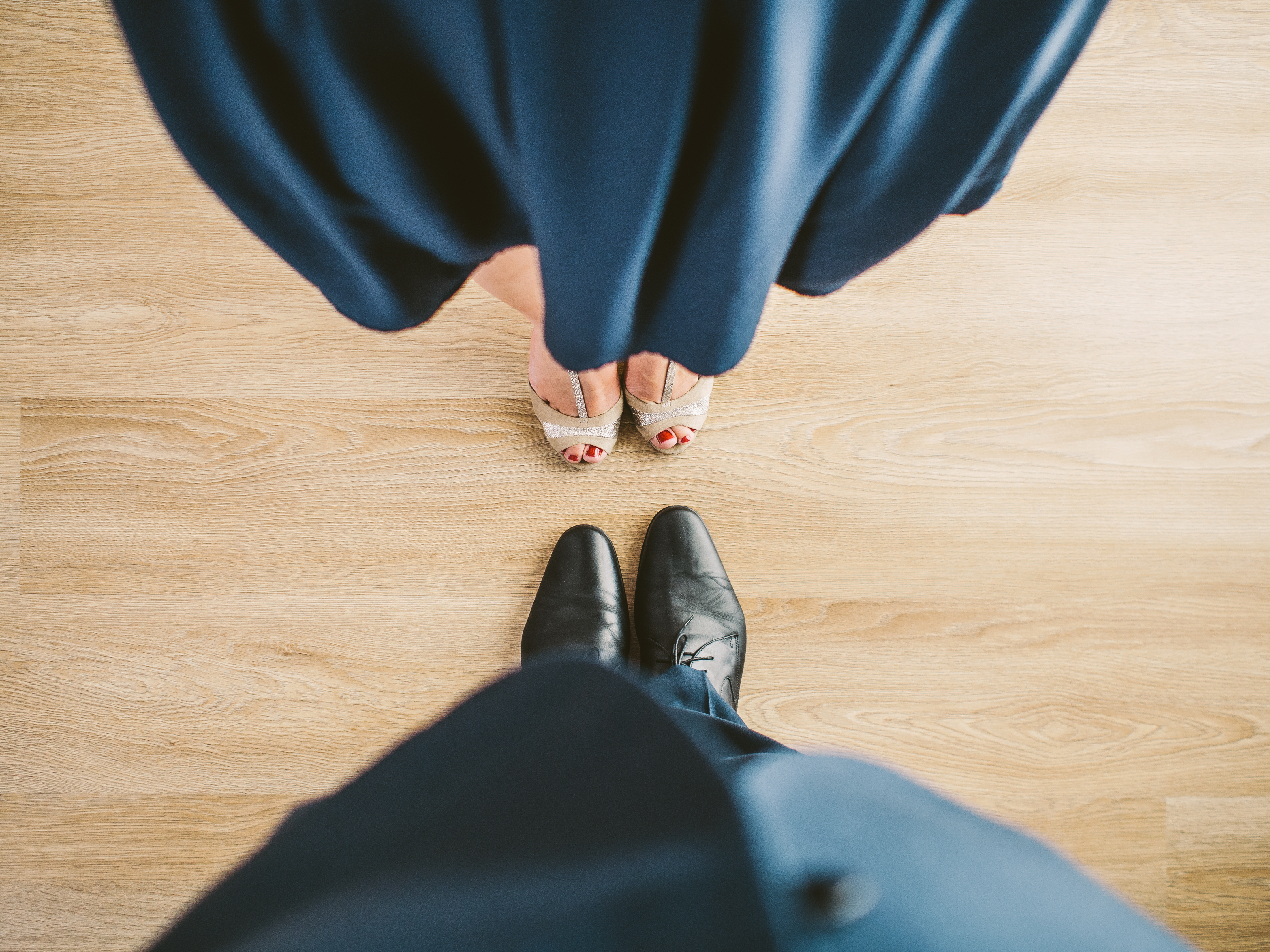 Feet of a dance couple facing eachother